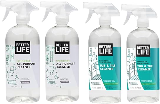 Better Life All Purpose Cleaner Unscented 32 Oz Pack of 2 + Tub and Tile Cleaner 32 Oz Pack of 2