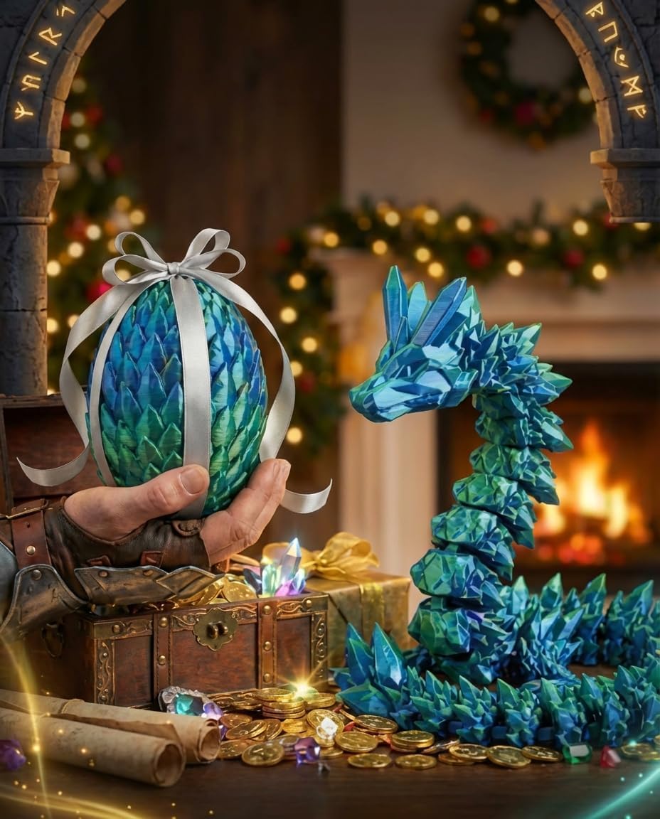 3D Printed Snake Egg for Kids Teens – Hatch a Poseable Serpent, Reusable Treasure Chest, Fidget Toy & Desk Decor – Perfect for Mother's Day, Children's Day, Birthday Gifts (Blue-Green)