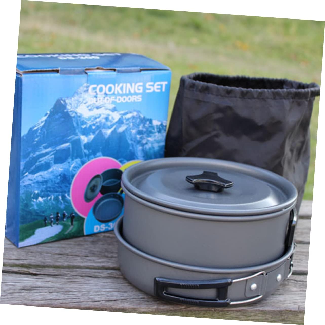Happyyami Essential Outdoor Camping Accessories Folding Pot Pan Set Cooking Kit Mesh Bag Suitable for BBQ Picnic Hiking