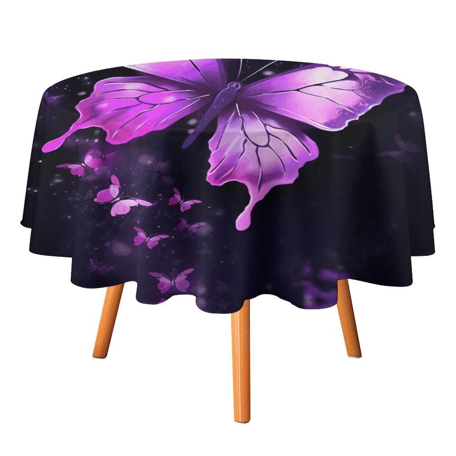 Nappe de Noël lavable ronde anti-tache motif papillon violet 178 cm