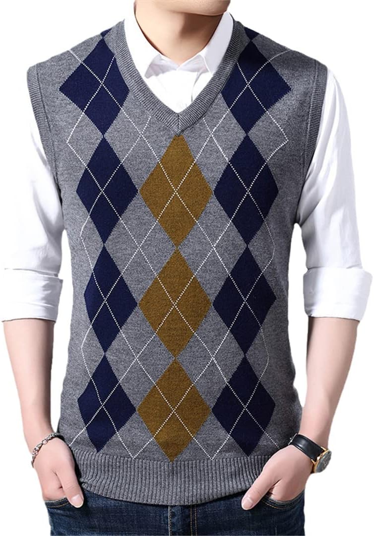 Sleeveless Sweater Mens Pullover Vest V Neck Slim Fit Jumpers Knitting Patterns Autumn Casual Clothing Men Mid Gray L