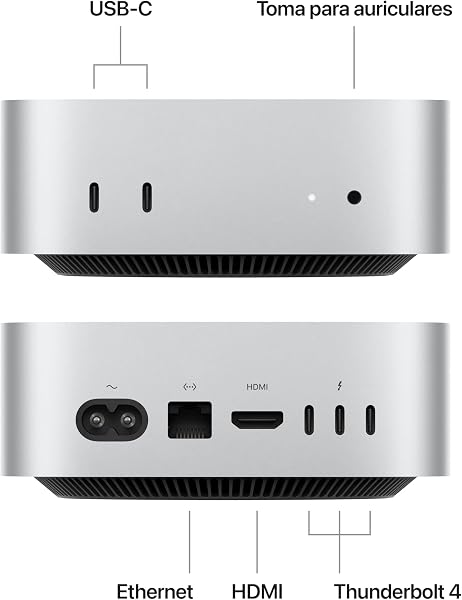 Apple Mac Mini Ordenador de Mesa con Chip M4, CPU de 10 núcleos y GPU de 10 núcleos: diseñado para Apple Intelligence, 16 GB de Memoria unificada, SSD de 256GB, Gigabit Ethernet - 2