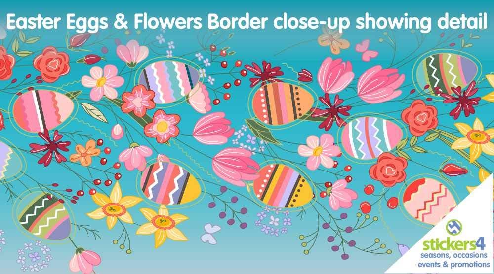 Stickers4 Easter Decorations - Multi Coloured Easter Eggs & Flowers Window Border - Reusable Window Stickers for Glass Windows & Doors - Image 4