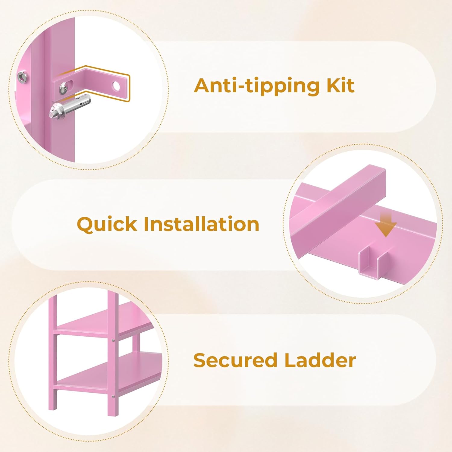 ADORNEVE Low Loft Bed Twin Size with 6 Storage Drawers, Twin Loft Bed with LED Lights, Metal Kids Loft Bed with Open Storage Shelves, Twin Bed Frame with 15" H Safety Guardrail for Kids, Pink