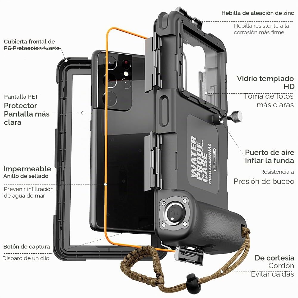 Funda Impermeable móvil Universal Buceo Profesional subacuático Funda teléfono móvil para iPhone 17 Pro 17 Air 17 Pro MAX 16e 14 15 16 Pro 13 14 15 16 Pro MAX Samsung S25 S24 Impermeable Profundo 15m