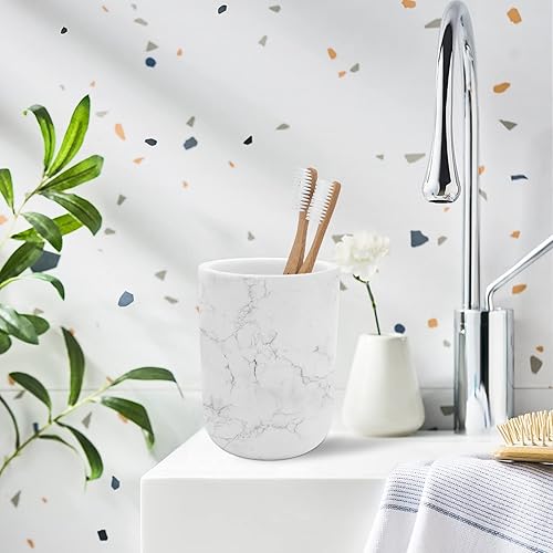 Miniatura 5 de Soporte para cepillos de dientes, organizador de cepillos de dientes de poliresina, accesorios de baño de estilo mármol, soporte para pasta de