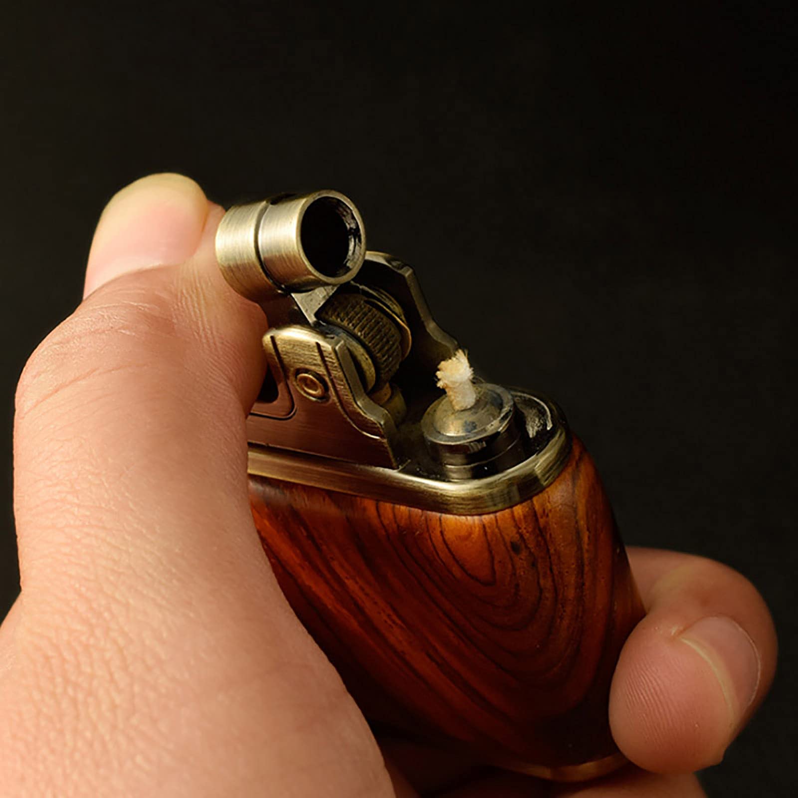 Vintage Kérosène Briquet Huile Essence Bois Briquet Meules Laiton Noyau Allume-Cigare Gadget Essence Feu,Ebony