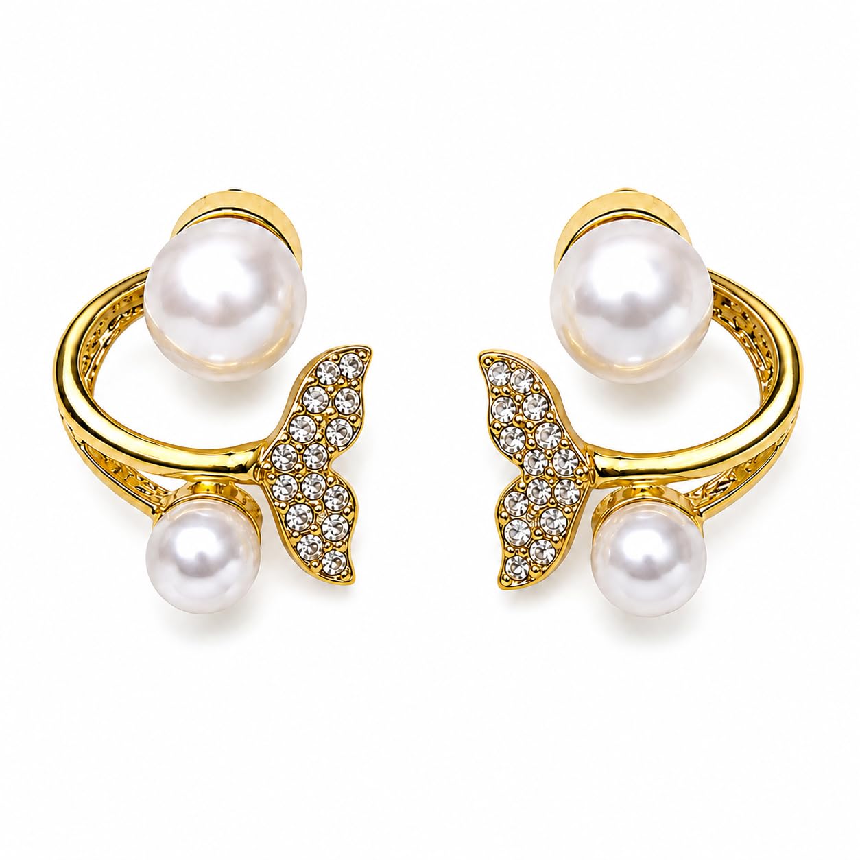Gold Plated Pearl Ear Cuff Earrings for Women | Crystal Studded Leaf Design | Fashion Earrings for Wedding, Party, Office & Festival Wear | Lightweight Jewellery Gift for Girls