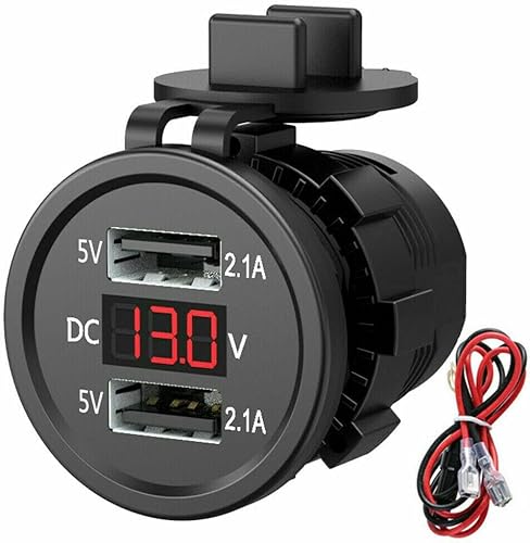 Enchufes para encendedor de cigarrillos de automóvil, 4.2 A, adaptador de toma de corriente de cargador USB dual de 12 V a 24 V LED voltímetro para