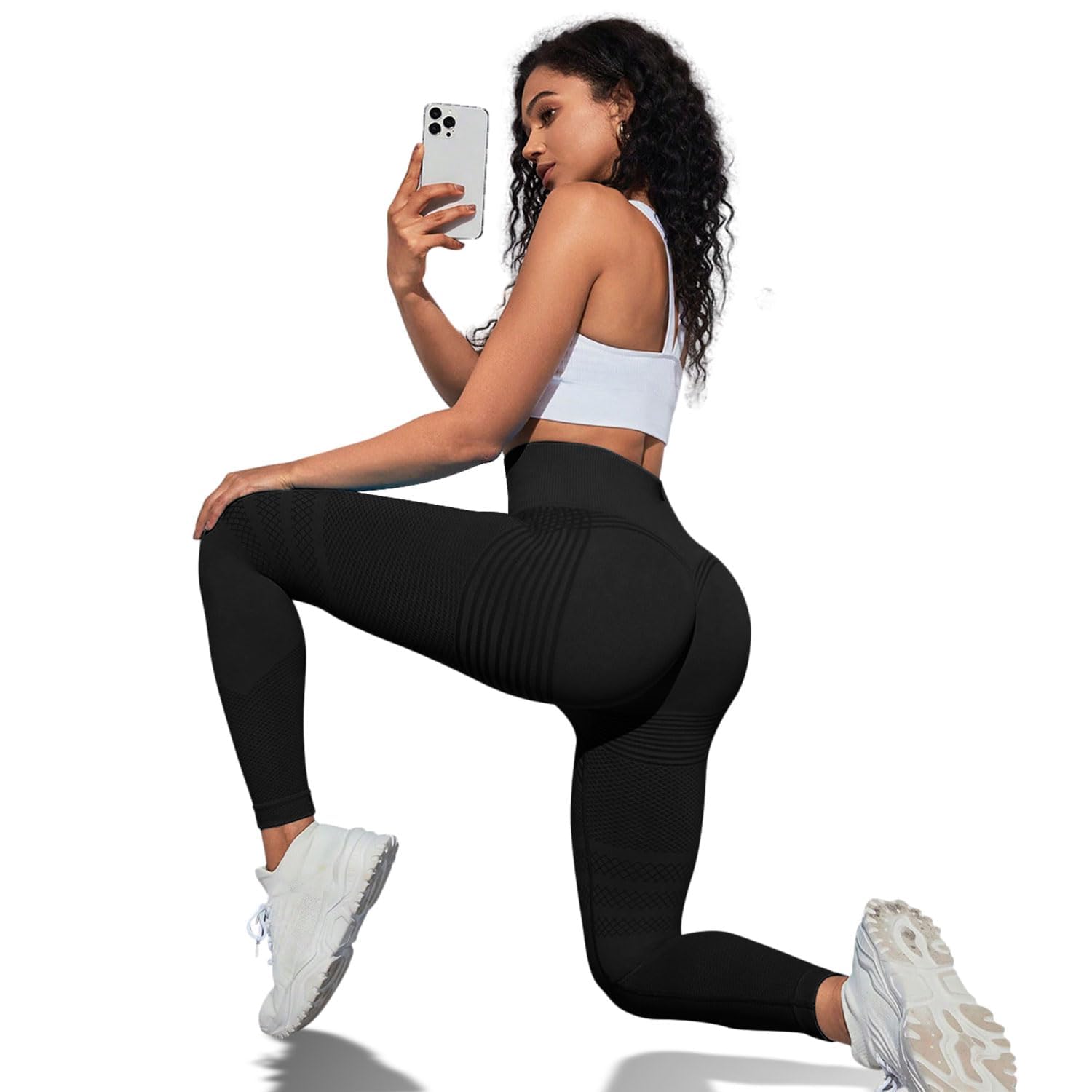 Leggings deportivos anticelulitis para mujer, largos, opacos, de compresión, yoga, levantamiento de peso, cintura alta, pantalones deportivos