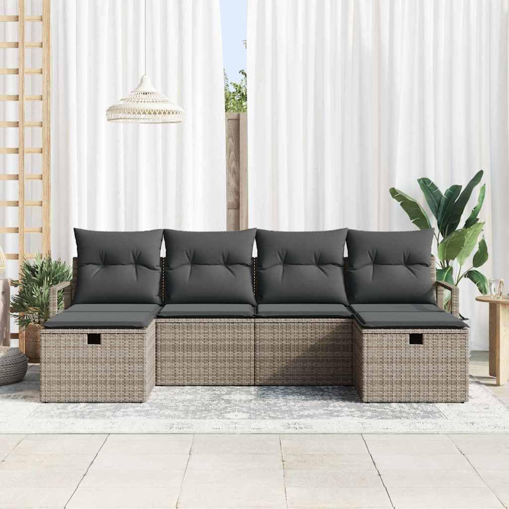 Modułowa sofa zestaw 6-częściowy, szary, polirattan, schowki, odporny na warunki atmosferyczne, do ogrodu i na taras, odporny na działanie promieni UV