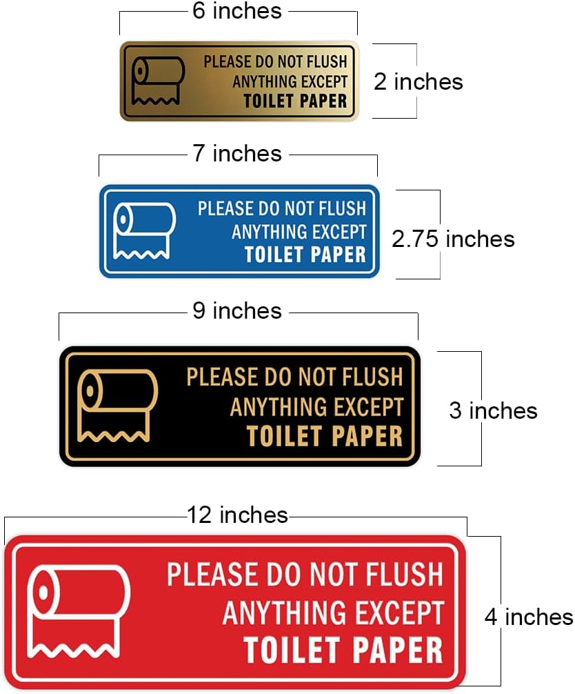 Standard Please Do Not Flush Anything Except Toilet Paper (Roll) Sign (Black Gold) - X-Large 2 Pack