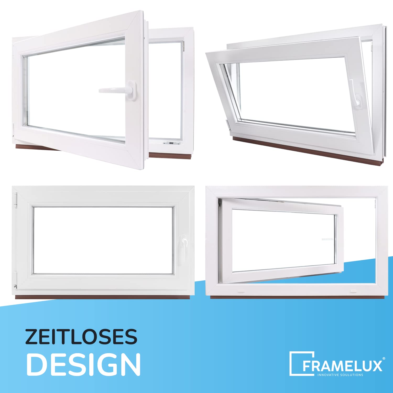 Kellerfenster Kunststofffenster weiß, BxH: 60 x 40 cm / 600 x 400 mm 2-fach Verglasung (32 mm) Dreh-Kipp inkl. Pilzkopfverriegelung, DIN Rechts (Griff Links), 60 mm Profil