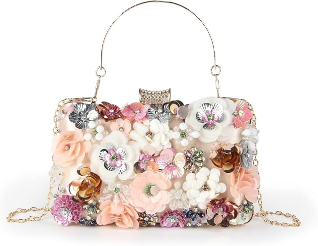 LHHMZ Women Elegance Floral Evening Clutch Bags Flowers Beads Wedding Tote Bags Bride Shoulder Handbags