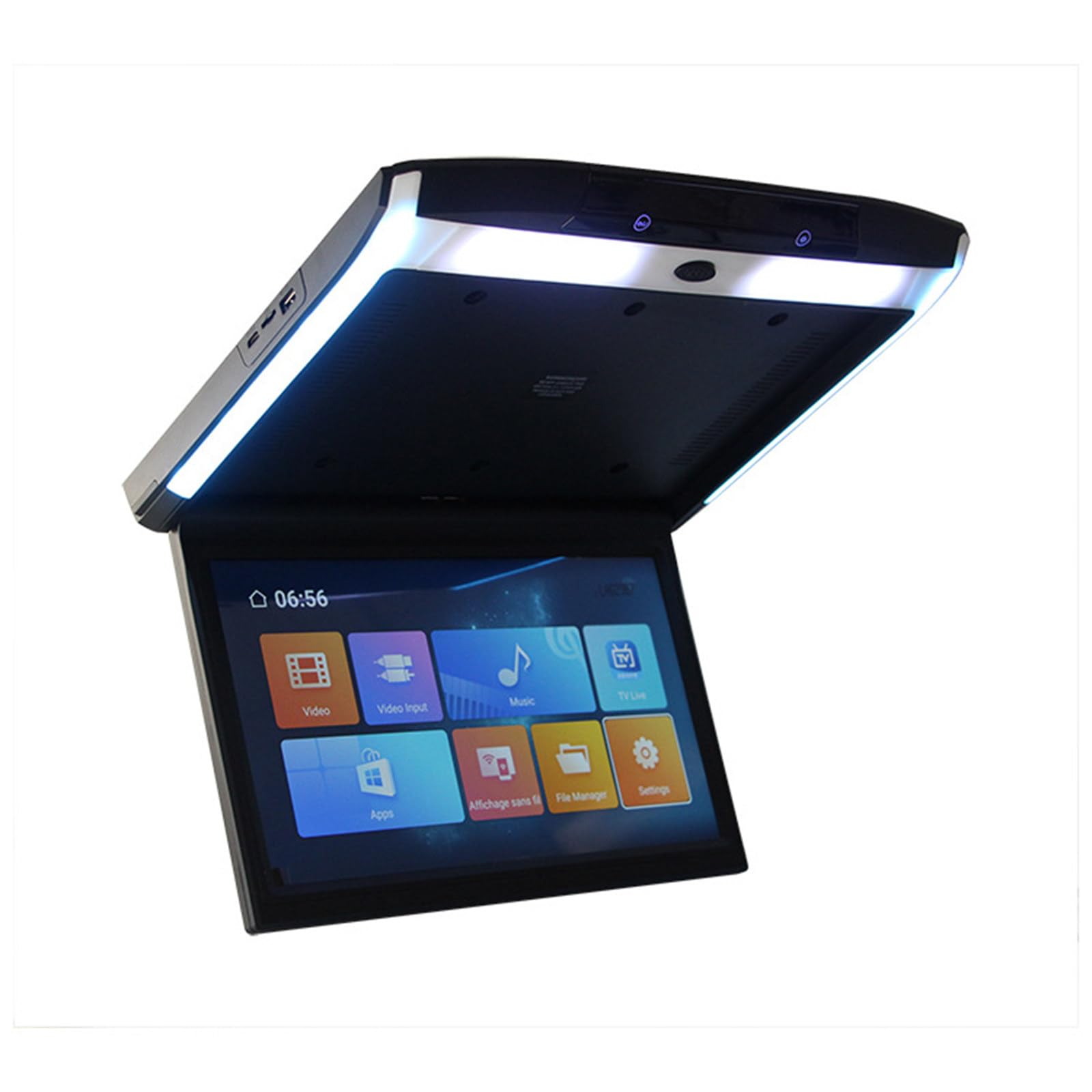 FAXIOAWA Pantalla De Techo De TV para Automóvil Comercial De 11,6 Pulgadas con Entrada HDMI Sistema De Entretenimiento Trasero Luz De Ambiente Monocromática,Grey-15.6-Inches