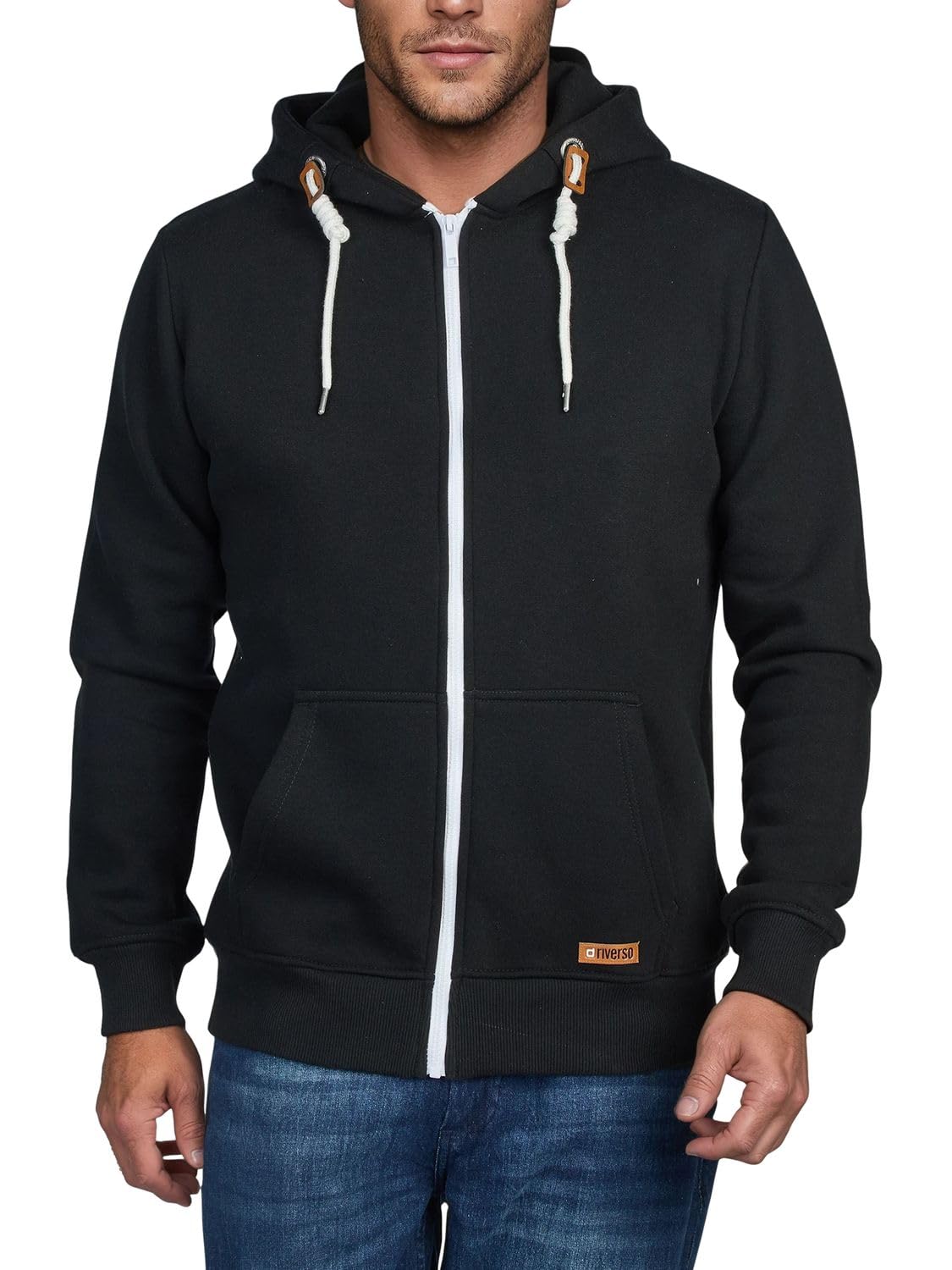 riverso - Felpa da Uomo con Cappuccio RIVThilo con Cappuccio e Zip, in Cotone a Tinta Unita, Colori: Grigio, Marrone, Verde, Rosso, Blu, Nero