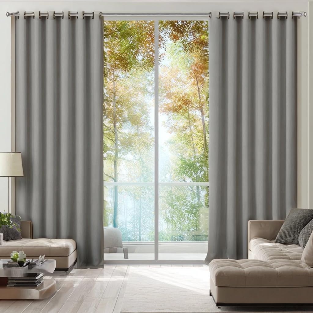 BETABET Blackout Curtains with Metal Rings, Suitable for Bedroom/Living Room, Glass Doors, Heat Insulation and Sound Insulation, Solid Color Curtains (Light Gray, 52" W x 84" L (Pack of 1))