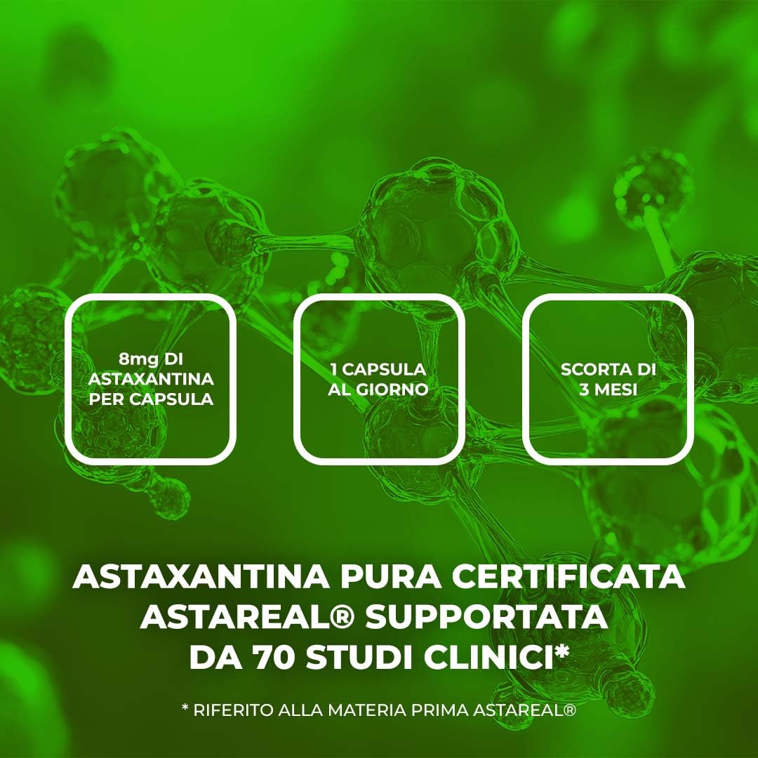 Astaxantina pura Certificata AstaReal® 8mg per capsula - 90 capsule (Scorta di 3 mesi) - Astaxantina naturale - Vegan - OGM free