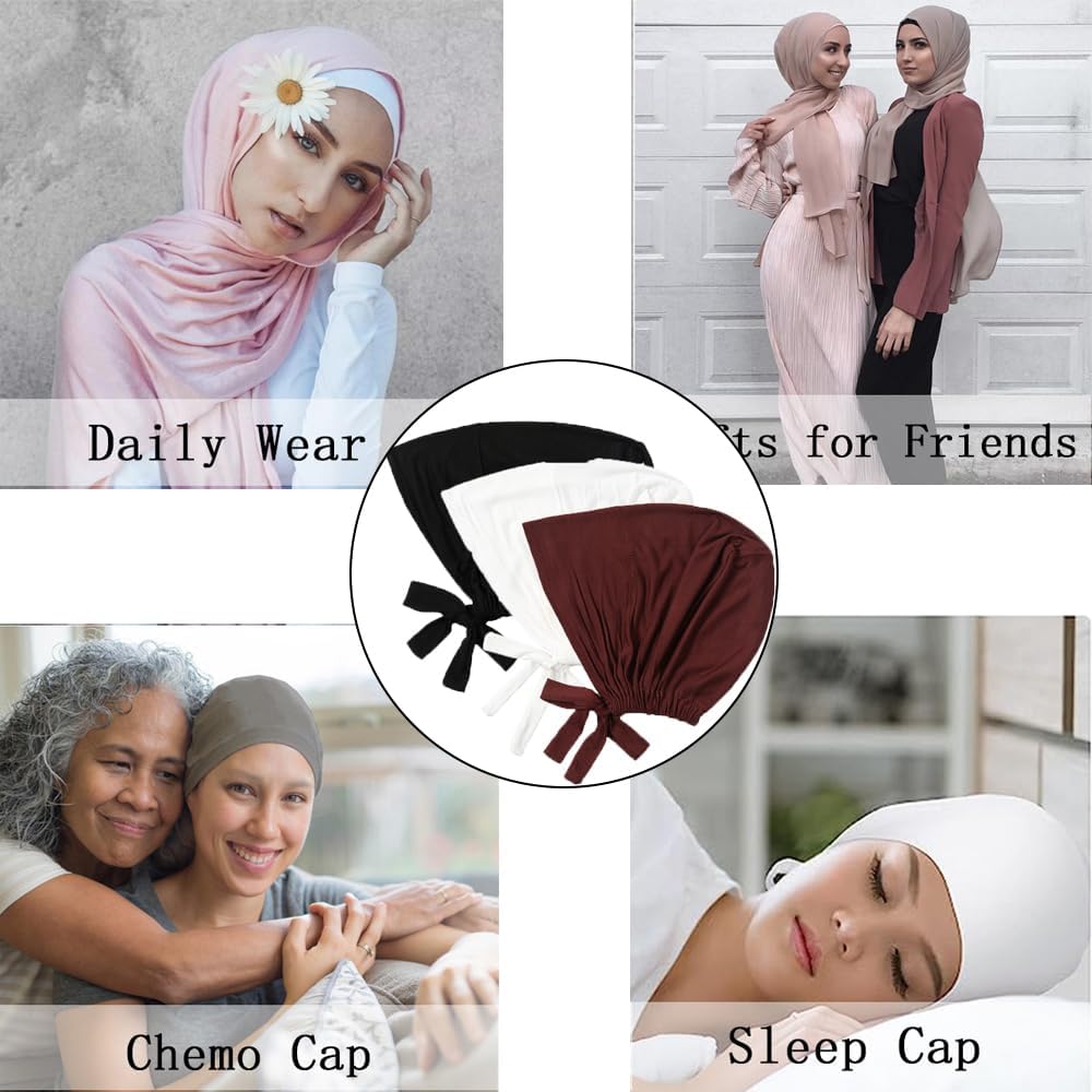 Women Under Scarf Hat Hijab Undercap Islamic Muslim Under Scarf Hijab Cap with Tie-Back Closure - Image 5