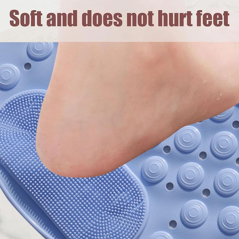 Image of Homecloud Anti Skid Mat for Bathroom Floor Shower mats for Bathroom Anti Slip with Foot Scrubber Bath mat Anti Slip with Suction Cups & Drain Holes (69x35 Cm)(Oval Blue)