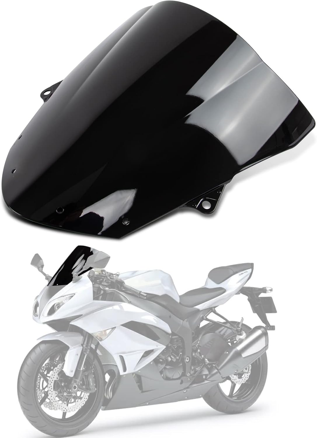 Windshield Windscreen Wind Deflector Screen Double Bubble for Ninja ZX10R ZX1000E ZX1000F 2008-2010 and for ZX6R ZX600R ZX636 ZX636E ZX636F 2009-2023 Black