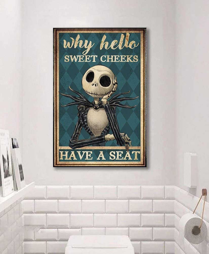 Bcts Postersign#1013 Why Hello Sweet Cheeks Have A Seat Nightmare Skellington Funny Bathroom Poster Wall Art Decor Metal Sign Poster 8X12 Inches
