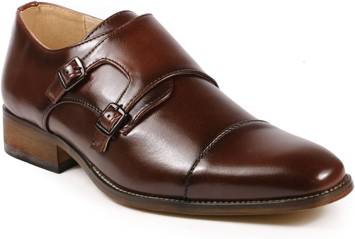 UV010 Men's Double Monk Strap Cap Toe Slip On Loafers Dress Shoes