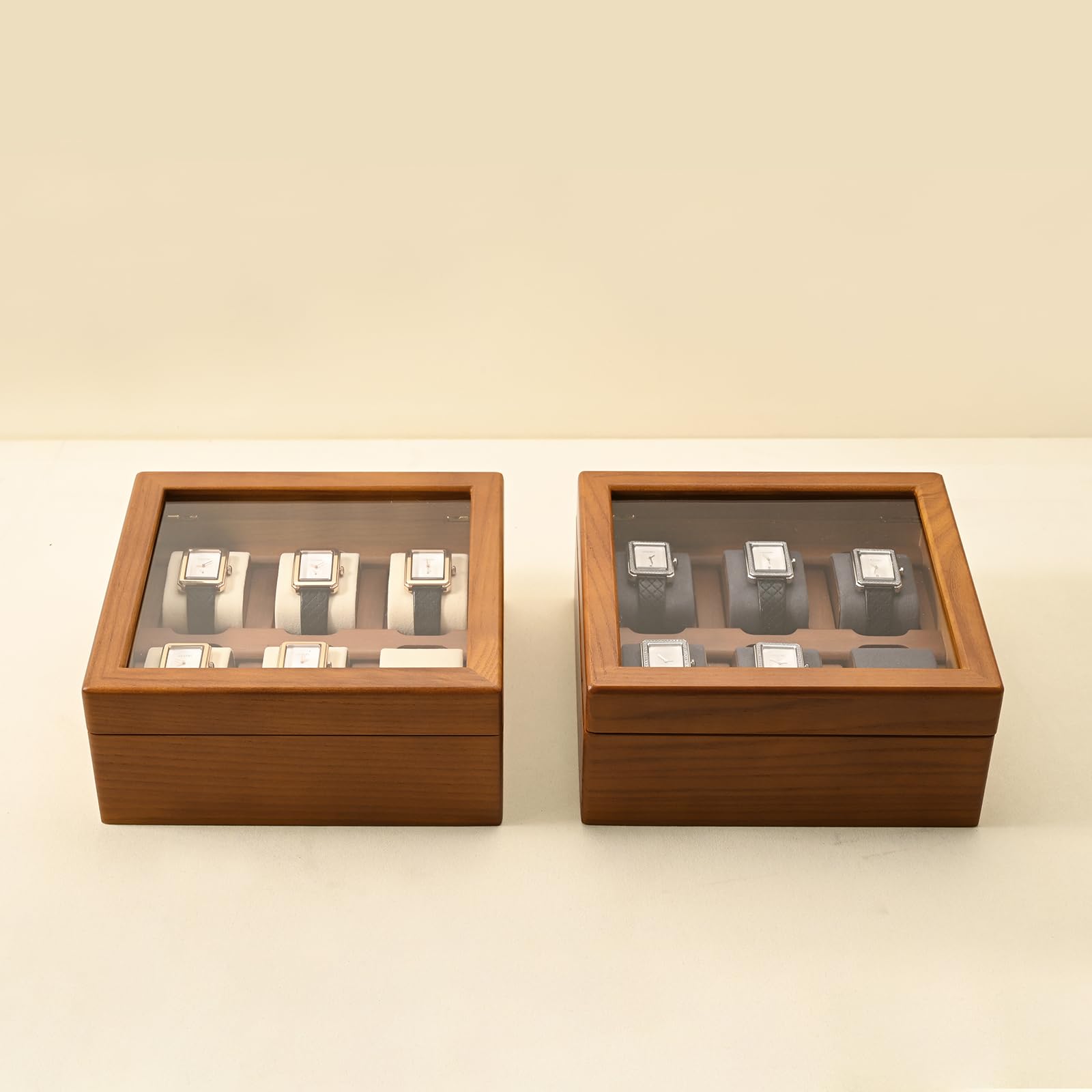 Oirlv Boîte De Montre En Bois Massif Organisateur Avec Couvercle 6 Montres,Watch box
