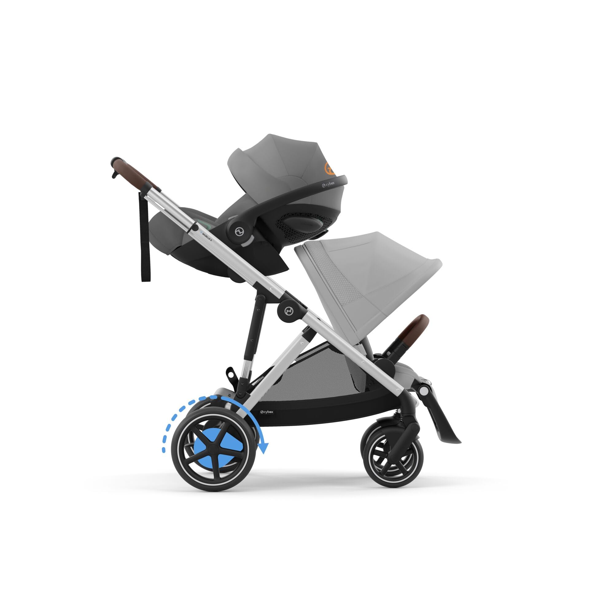 CYBEX Poussette Gold e-GAZELLE S, De la naissance à environ 4 ans, Max. 22 kg (mode simple) / 2x 22 kg (mode Duo), Système tout-en-1 avec propulsion électrique et 20+ configurations, Gris pierre