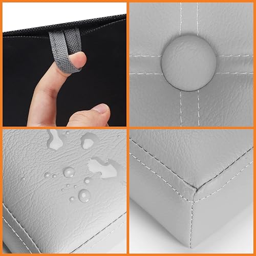 Miniatura 43 de FujDun® Reposapiés otomano plegable de almacenamiento con bolsillo lateral, reposapiés para sofá, asiento otomano de cuero para sala de estar,