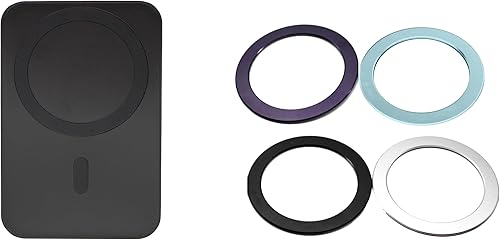 Paquete de accesorios MagSafe paquete de 4 anillos de metal (negroplateadopúrpuraazul) para fundas de teléfono + banco de energía magnético delgado