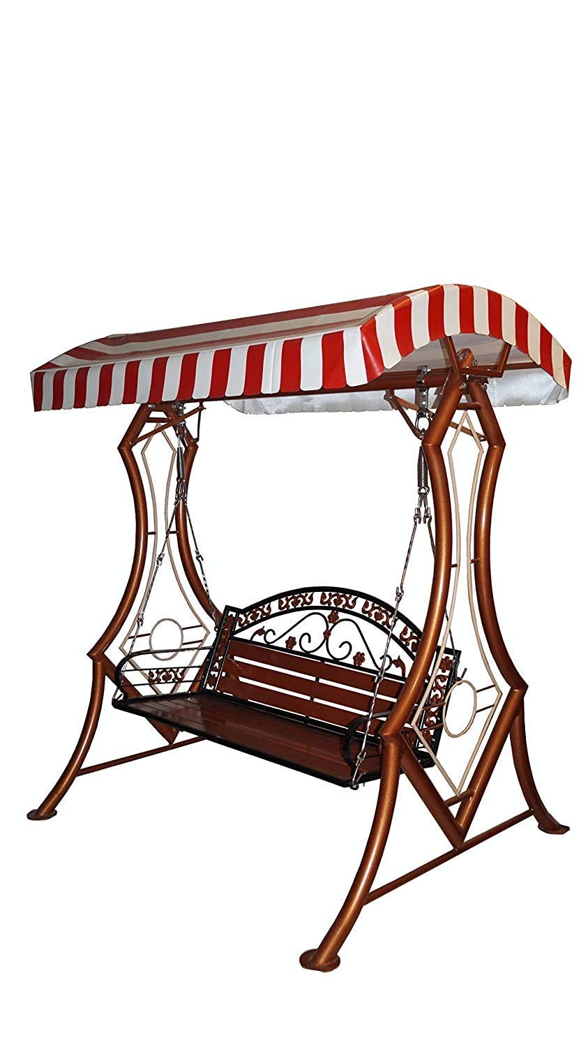M Z HANDICRAFTS Outdoor Swing Chair 3-Seater Metal Pipe Structure with Gadi and SRF Roof, 450 kg Capacity; Powder Coated, Brown-Copper