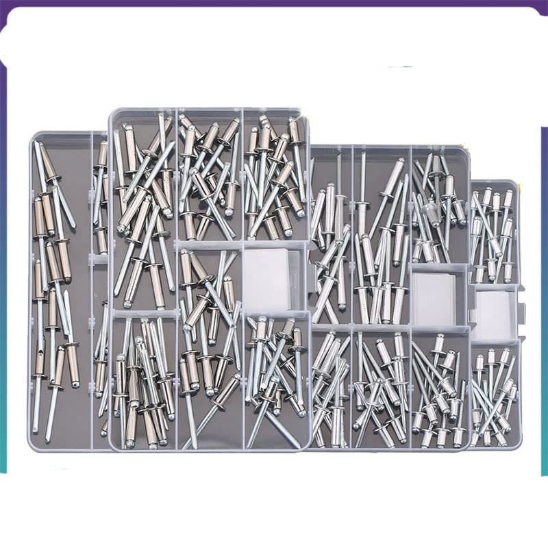 Juego surtido de remaches ciegos de cabeza de domo de extremo abierto autotaponable de aluminio Juego de tapas grandes para trabajos en conductos automotrices y chapas de metal