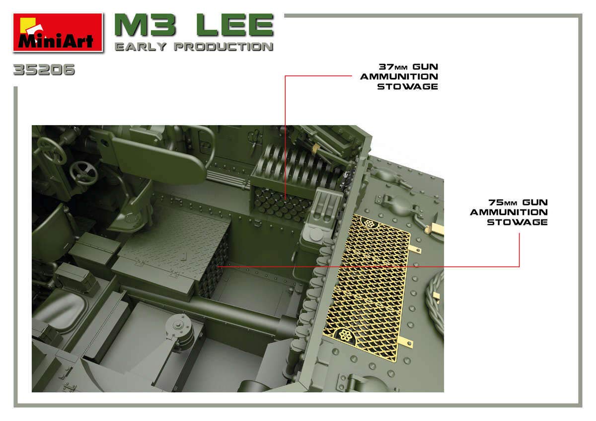 Mini Art 35206 1:35 M3 Lee vroege product. m. Interieurgetrouwe replica, modelbouw, plastic bouwpakket, knutselen, hobby, lijmen, modelbouwset, montage, ongelakt