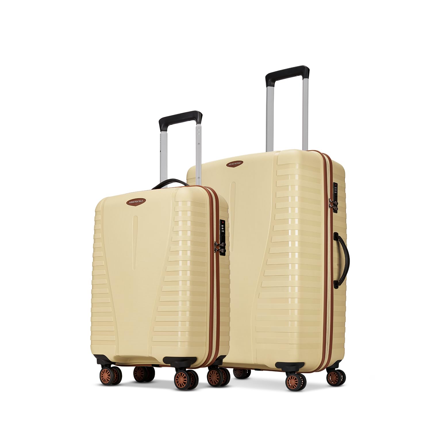 Aristocrat Airpro Max Set of 2 (Cabin+Medium) Trolley Bags, Mojave Desert | 8-Wheels, Polypropylene Case, Spacious, Combination Lock, Sturdy Zipper, Lightweight Travel Luggage, 3-Year Global Warranty