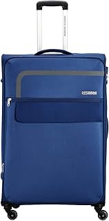 American Tourister Geneva 56 Cms Small Cabin Polyester Soft Sided 4 Spinner Wheels Luggage/Suitcase/Trolley Bag (Blue)