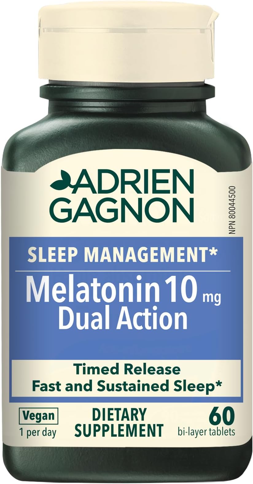 Adrien Gagnon - Melatonin 10mg, Dual Action Time Release Melatonin for Deep Sleep, Natural Sleep Aids for Adults Extra Strength, 60 Vegan Melatonin Fast Dissolve Tablets
