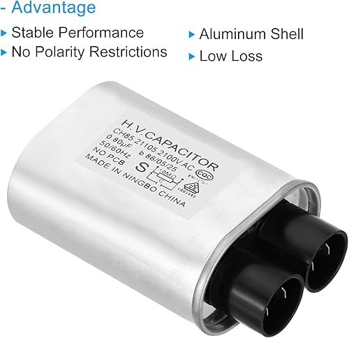 Miniatura 4 de PATIKIL Condensador de microondas, 0.8uF AC 2100V Condensador de alto voltaje de 0.276 in de distancia para horno microondas universal, tono plateado