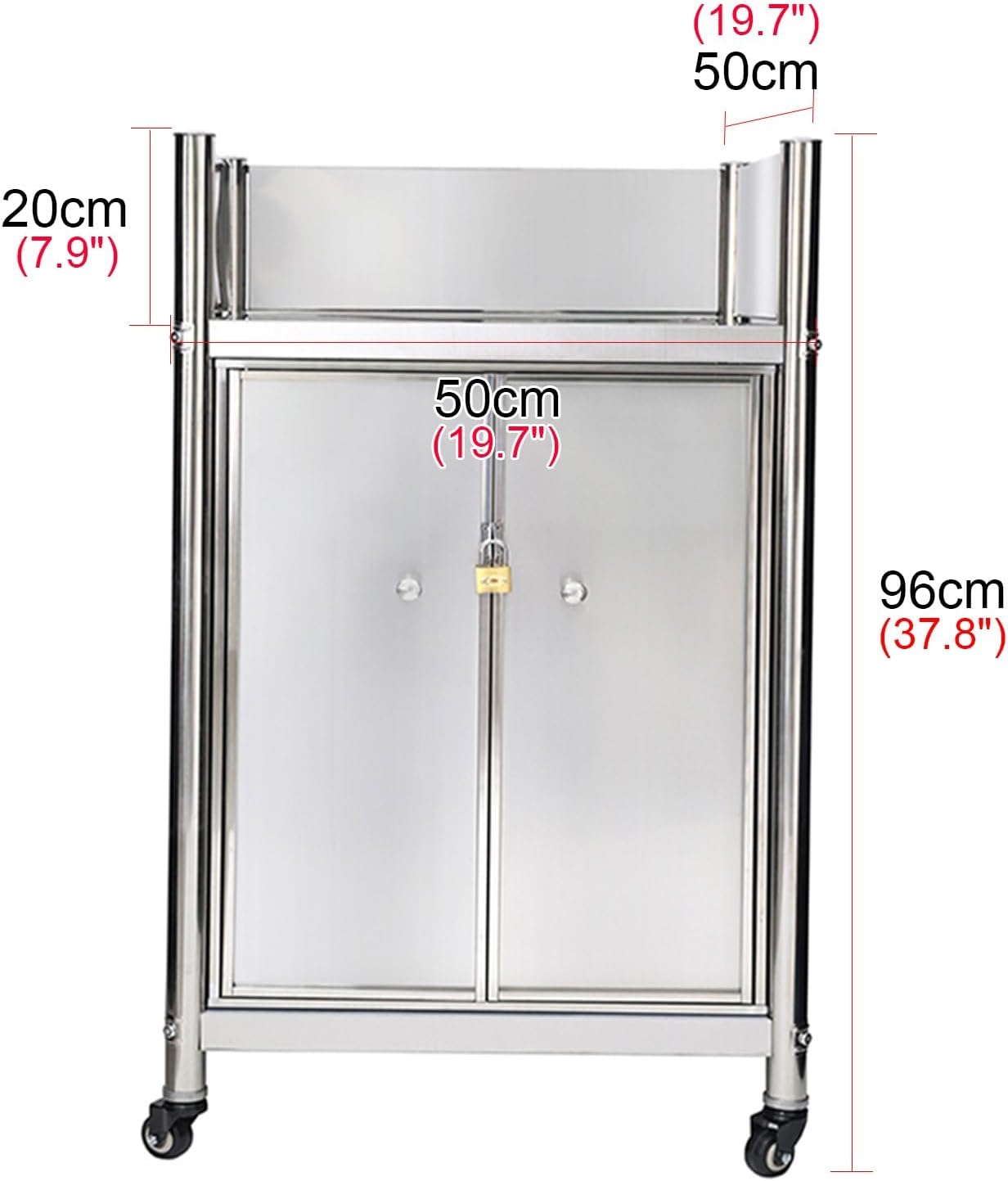 Mobile Workbench Kitchen Prep Table with Wheels Multifunctional Workbench with Baffle Storage Cabinet Large Space Stainless Steel Utility Workbench