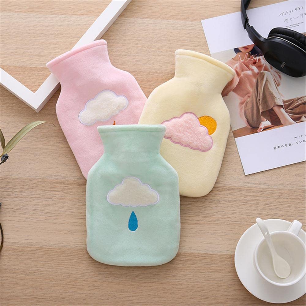 Wärmflasche mit Bezug, Wettermotiv, 500 ml, Gummi-Wärmtasche zur Schmerzlinderung, Handwärmer, Geschenk für Frauen und Mädchen, 4 Stück