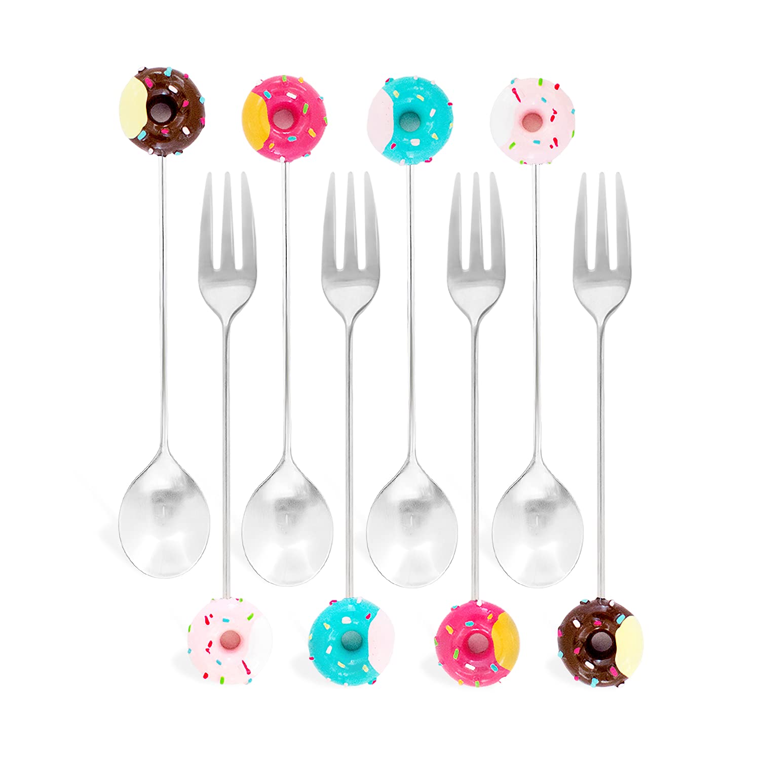Sophie & Panda Cute Colorful Dessert Spoons/Forks Mix - A Fun Way To Dress Up Any Party - Set of 8 Colorful Metal Mini Spoons/Forks Mix