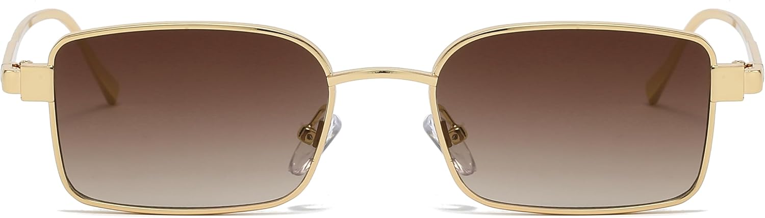 YAMEIZE Retro Small Gold Rectangle Sunglasses Women Men Narrow Square Metallic Sunglasses Vintage 90s Metal Frame - Image 2