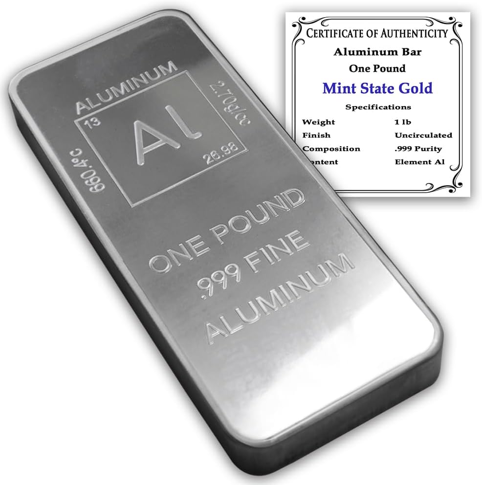 1 lb Aluminum Bar Bullion Paperweight with Element Design
