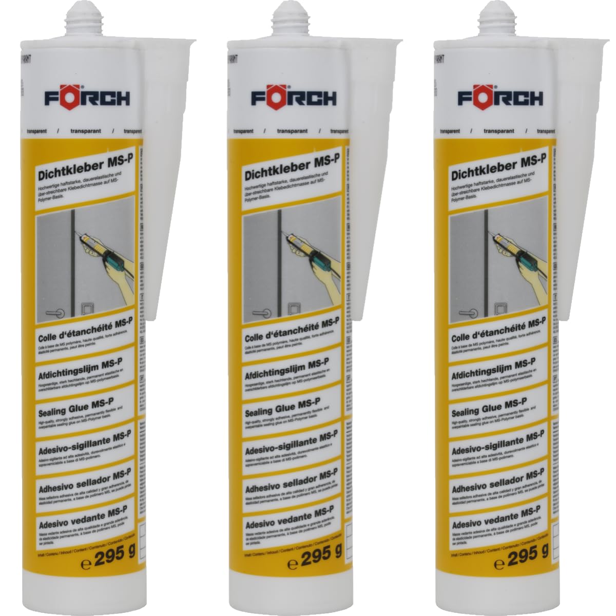 Förch MS-P Polymer Dichtkleber Transparent – 295 ml Kartusche, 3er-Pack | dauerelastisch, lösungsmittelfrei, ISEGA-zertifiziert