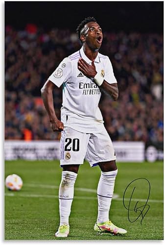 Miniatura 1 de LOGAUT Vinicius Jr Poster Vini Jr - Póster de fútbol firmado para pared, pintura estética para decoración del hogar, (V5106) sin marco 12 x 18