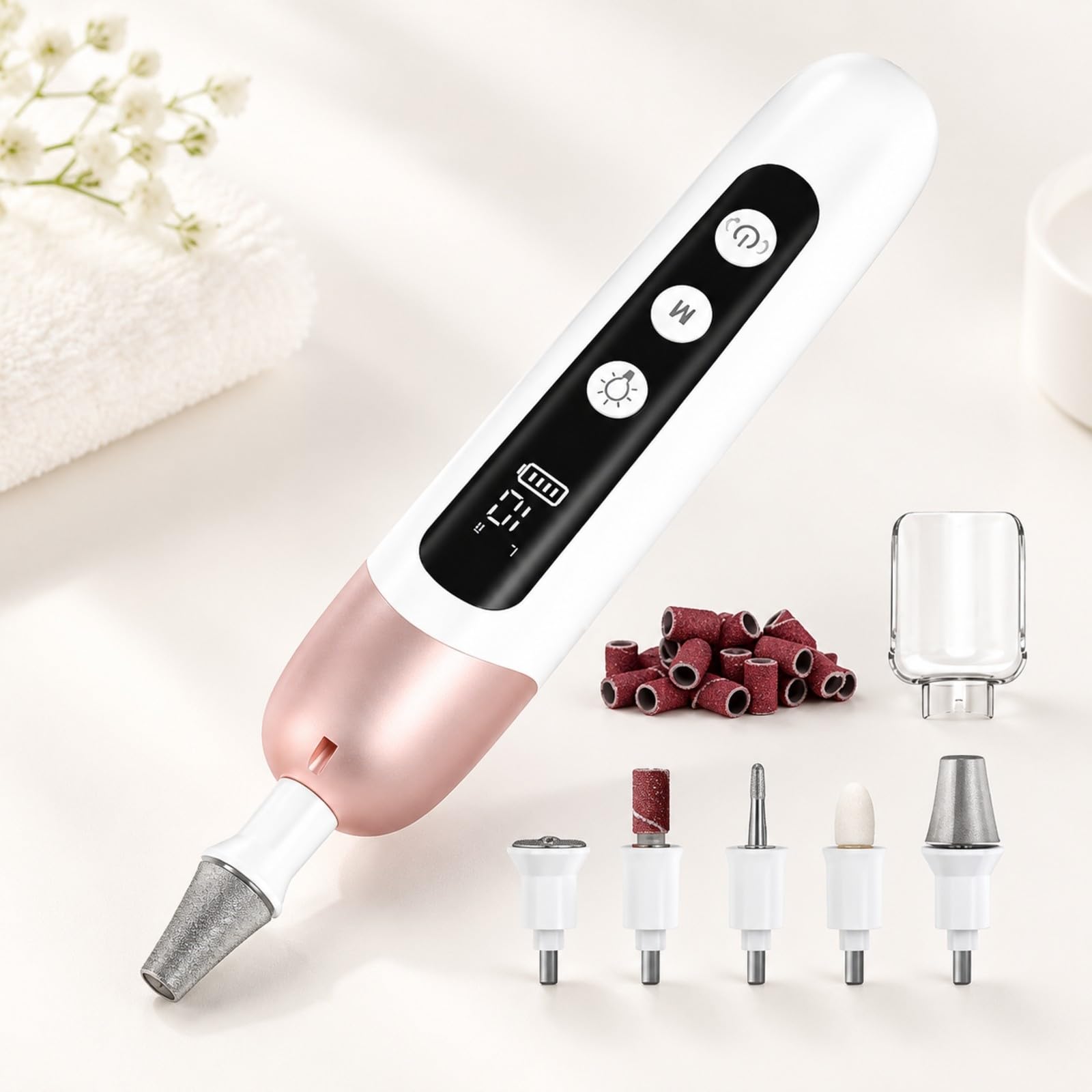 Taladro Uñas Mano Recargable con Pantalla Digital Kit Manicura y Pedicura Eléctrico Portátil Herramienta Pedicura y Manicura Eléctrica, ++Rojo