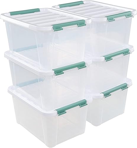 Yuright Caja de plástico de 20 cuartos de galón, 6 paquetes de contenedores de almacenamiento con tapa transparente