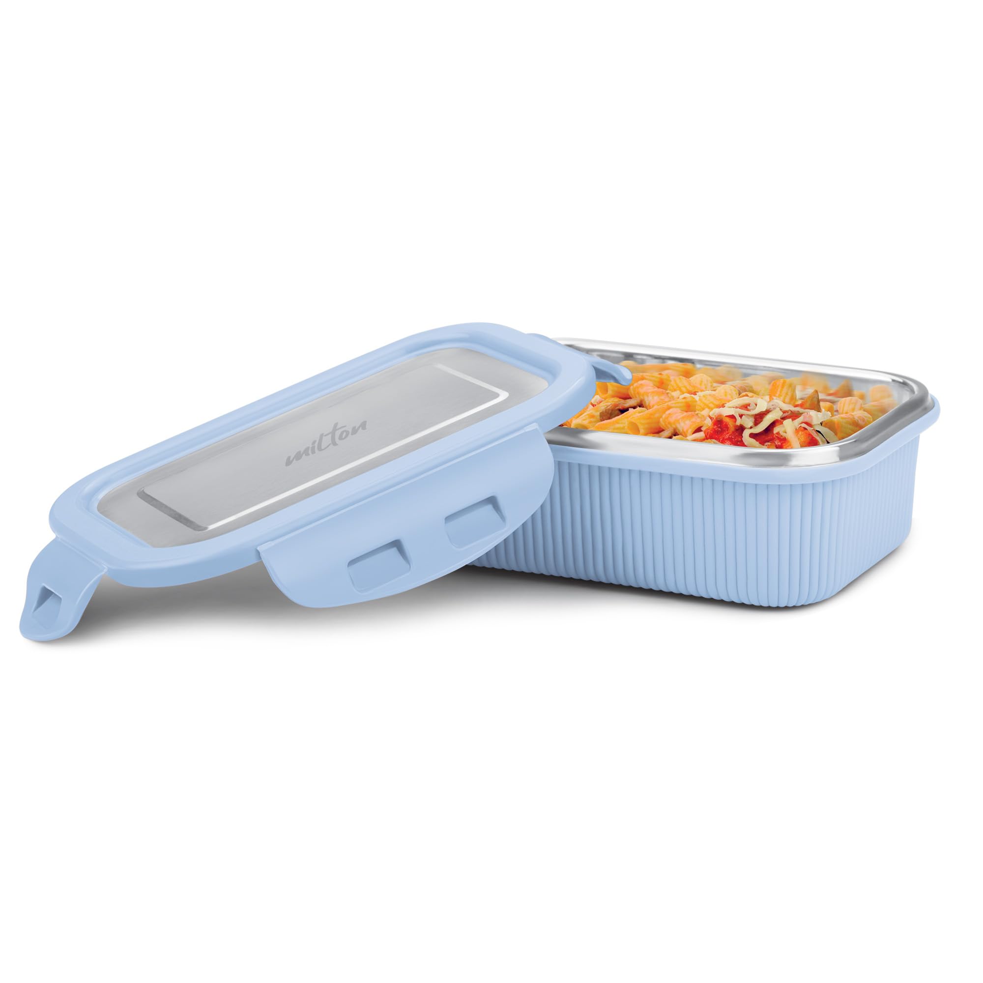 Cool Touch Rectangular 400 Stainless Steel Container, 380 ml, Blue | Microwave Safe | Food Grade | BPA Free | Refrigerator Safe