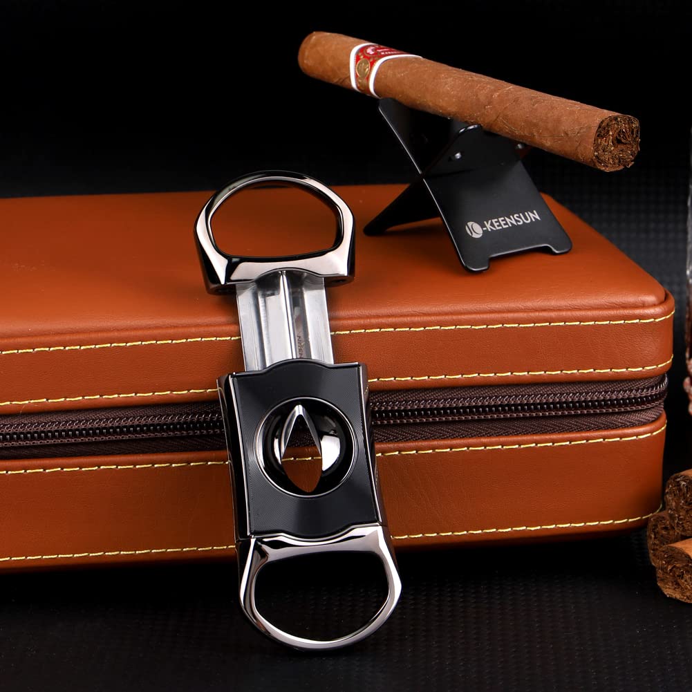 KEENSUN Zinc Alloy V-Cut Cigar Cutter (60 Ring Gauge),Gun Metal Color and Black Fine Grain Finish Shell - Image 3