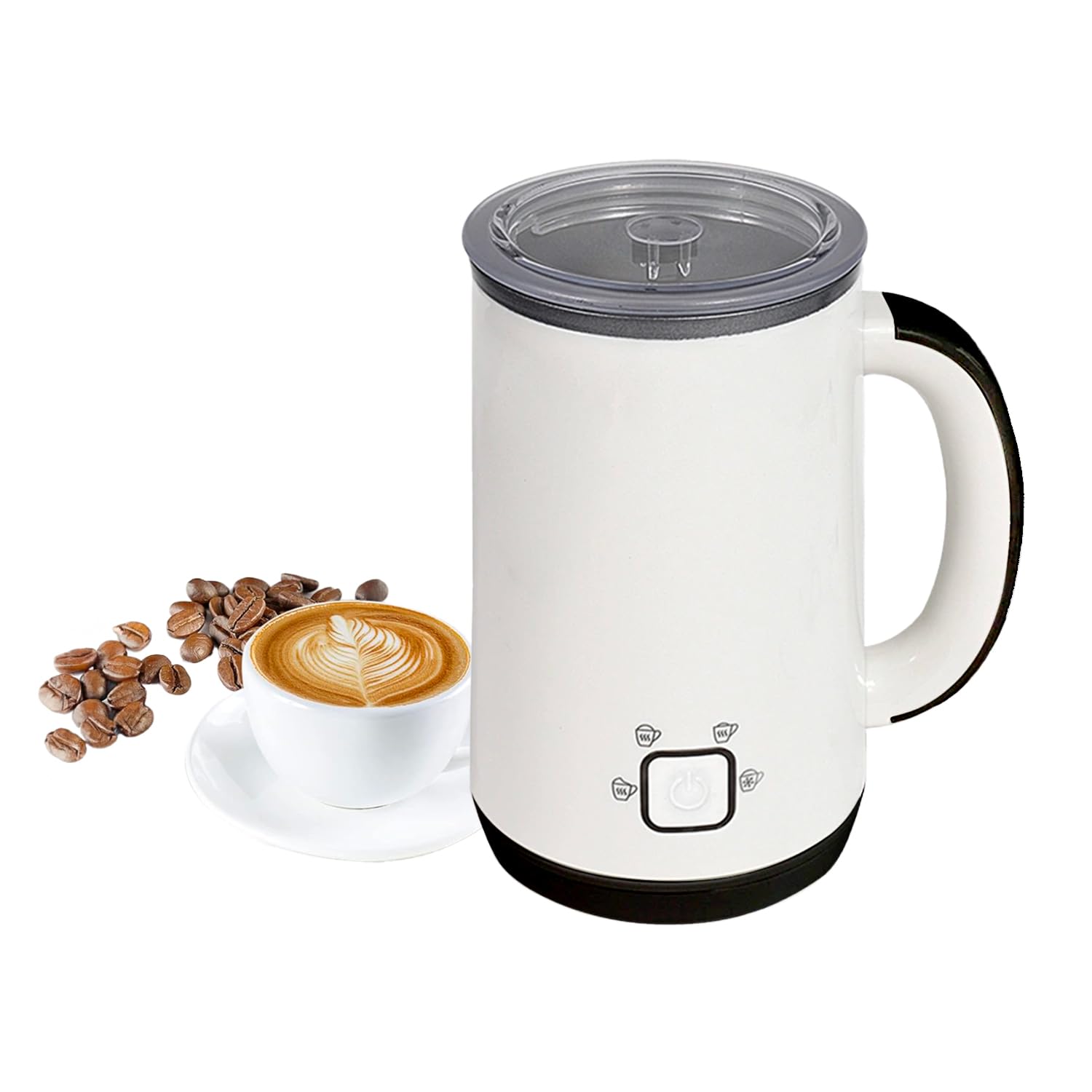 Avilia Espumador de leche eléctrico con superficie antiadherente, calentador de leche eléctrico de acero inoxidable blanco, 280 ml, base extraíble, funcionamiento silencioso, máquina de capuchino